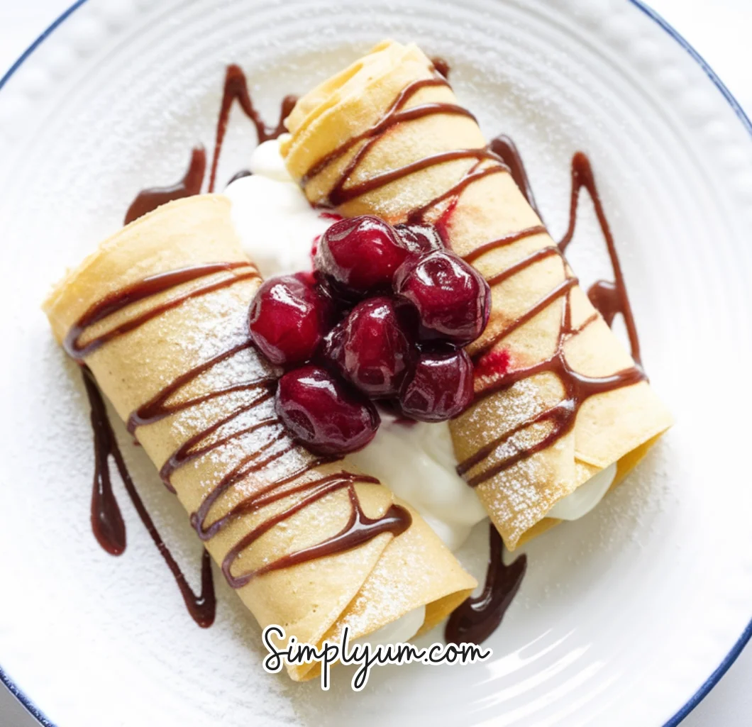 Vanilla Flavored Crepes with Morello Cherry Yogurt