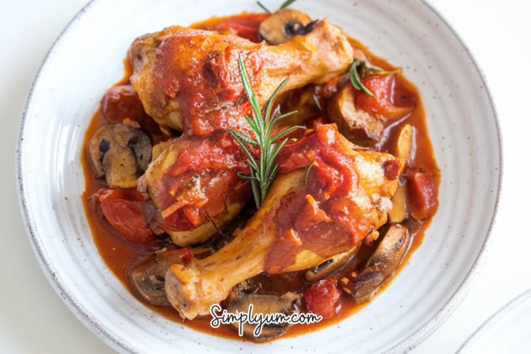 Chicken Drumsticks with Tomatoes and Mushrooms